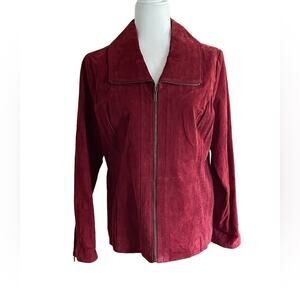 Dennis Basso Washable Suede Perforated Detail Jacket Burgundy Size Small